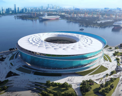 大連梭魚灣專業(yè)足球場正式進入鋼結(jié)構(gòu)主體大干階段